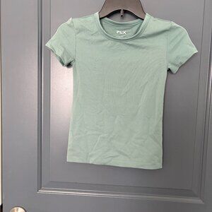 FLX women's green ribbed workout/or layering shirt. x small